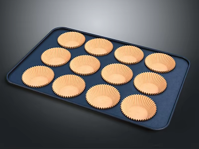 Blue Baking Tray With Twelve Orange Cupcake Liners Set For Baking 3d model