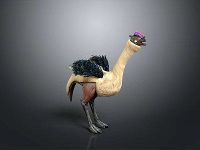 Decorative Bird Model With Purple Head Decoration And Black Wing Feathers 3d model