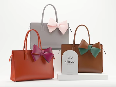 Fashionable Handbags In Various Colors With Bowknots And New Arrival Tag 3d model