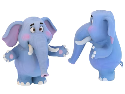 Two Cute Blue Elephant Stuffed Toys With Pink Ears And Blushing Cheeks 3d model