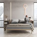 Modern Double Bed Bedroom Interior With Bedside Table Pillows And Window View