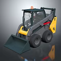 Yellow Gray Skid Steer Loader With Front Bucket Cabin Safety Net Orange Warning Light
