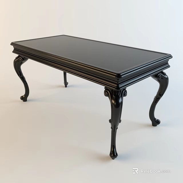 Black Classical Style Coffee Table With Elegant Carved Legs Design 3d model 