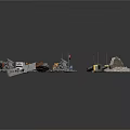 Scene Construction Model Components With Street Lamps Vehicles Rocks And Traffic Cones