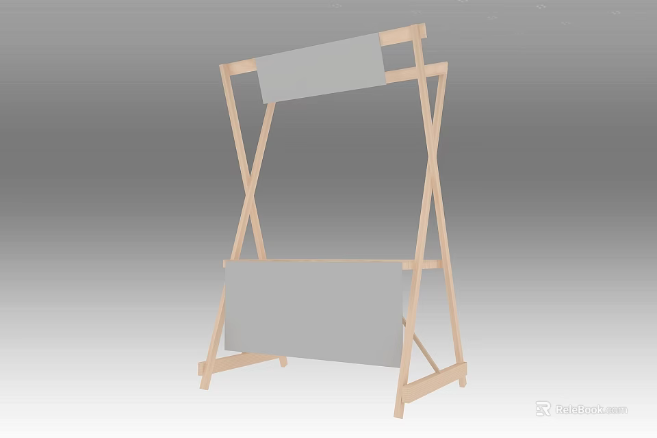 Wooden Display Stand With Cross Frame Structure And Gray Display Panels 3d model 