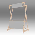 Wooden Display Stand With Cross Frame Structure And Gray Display Panels