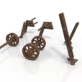 Rusted Vintage Train Parts With Metal Wheels And Brackets On White Background