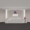 Modern Office Reception Desk Interior With White Counter Logo Backdrop And Lighting Design 3d model