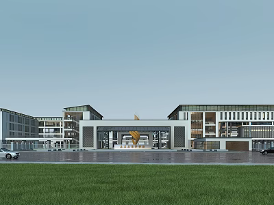 Modern School Building Design With Glass Curtain Walls Multiple Connected Buildings Open Plaza And Lawn 3d model