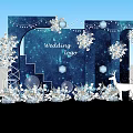 Wedding Setup With Blue Background String Lights Snowflake Decorations Geometric Frames And White Deer 3d model