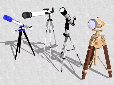 Commercial Equipment Telescopes With Various Tripod Designs For Professional Observation Use 3d model