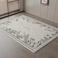 Square Area Rug With Classic Black And White Floral Pattern On Wooden Floor