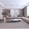 Modern Living Dining Room Interior With Marble Coffee Table Sofa And TV Cabinet Decor