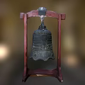 Traditional Decorative Ornament Set With Bronze Bell And Red Wooden Stand