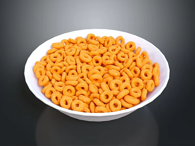 Crunchy Orange Ring Snacks Served in White Bowl on Dark Background 3d model
