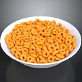 Crunchy Orange Ring Snacks Served in White Bowl on Dark Background 3d model