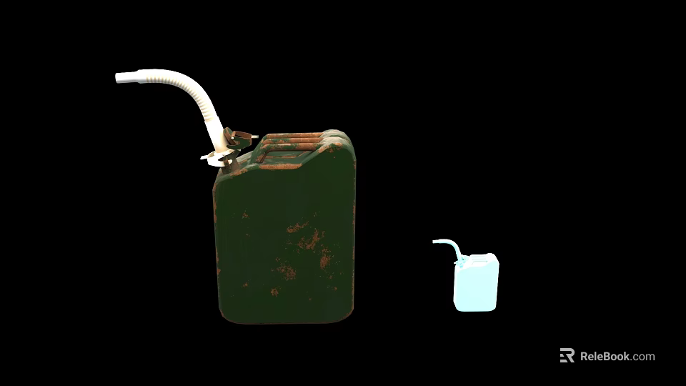 Vintage Military Weapon Fuel Can Featuring Rusty Green Body And Small White Container 3d model 