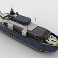 Detailed Building Blocks Yacht Model With Blue Hull Upper Deck And Window Details