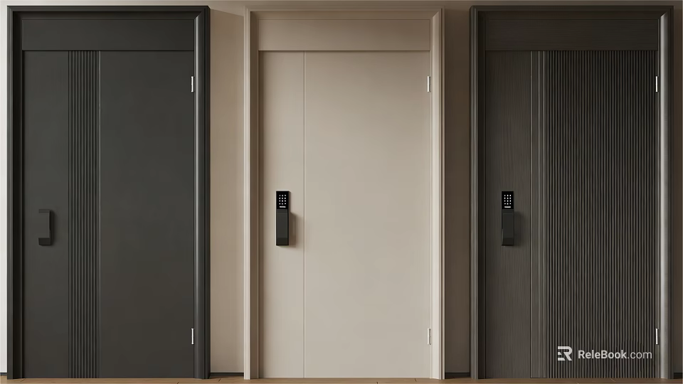 Modern Security Doors In Three Color Options With Sleek Lock Design For Home 3d model 