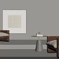Modern Casual Sofa Set With Brown Armchairs Side Table And Framed Wall Art 3d model