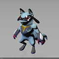 Anthropomorphic Blue Wolf Like Creature With Red Eyes Yellow Chest Marking And Pink Claws