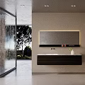 Modern Bathroom Interior With Wall Mounted Cabinet Backlit Mirror And Ceramic Sink