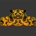 Ornate Golden Decorative Household Item With Intricate Carvings And Green Accents