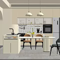Modern Restaurant Dining Area With Round Table Chairs Pendant Lights And Cabinetry