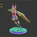3D Fantasy Female Character Model With Purple Cape Red Blue Armor And Glowing Blue Base