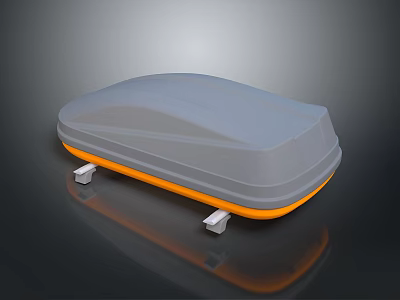 Gray Car Roof Box With Orange Bottom Edge And White Mounting Brackets 3d model