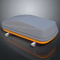 Gray Car Roof Box With Orange Bottom Edge And White Mounting Brackets