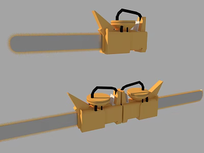 Two Yellow Chain Saw Weapons Design Featuring Double Handles Sharp Chain Blades and Metal Bodies 3d model