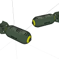 Green Military 500 LB Bombs With Yellow Bottom And Tail Fins