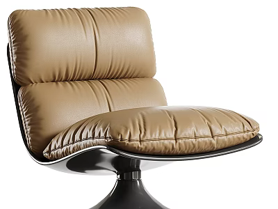 Leisure Chair With Brown Leather Padded Backrest And Swivel Metal Base 3d model