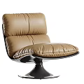 Leisure Chair With Brown Leather Padded Backrest And Swivel Metal Base