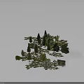 Diverse Trees And Plants In 3D Landscape Model With Transparent Structures 3d model