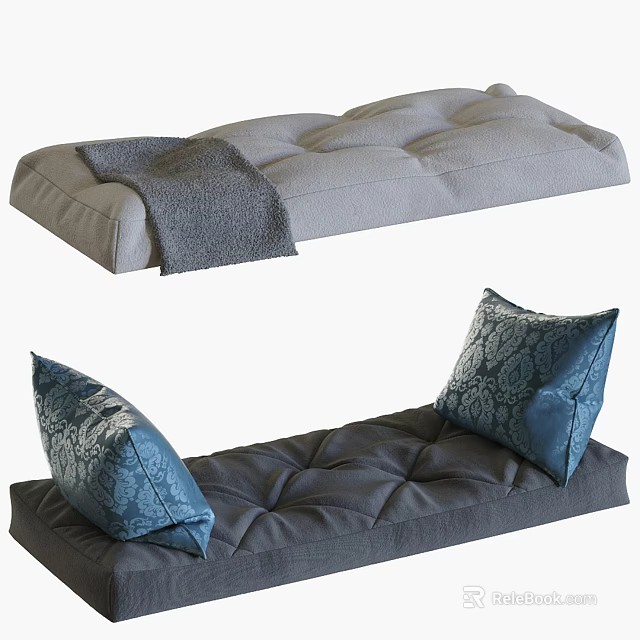 Soft Gray Cushion With Cozy Blanket And Blue Patterned Pillows For Home Decor 3d model 