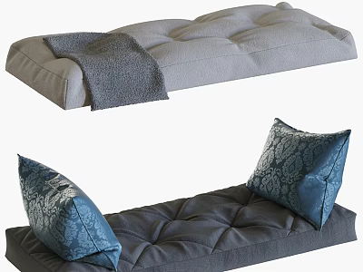 Soft Gray Cushion With Cozy Blanket And Blue Patterned Pillows For Home Decor 3d model