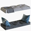 Soft Gray Cushion With Cozy Blanket And Blue Patterned Pillows For Home Decor