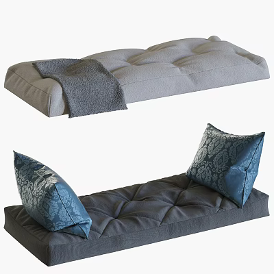 Soft Gray Cushion With Cozy Blanket And Blue Patterned Pillows For Home Decor 3d model
