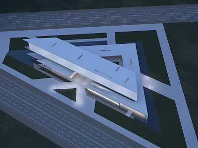 Modern Cultural Center Building With Geometric Roof And Surrounding Green Areas 3d model