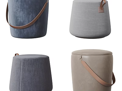 Modern Ottoman Poufs With Leather Straps In Multiple Colors And Fabrics 3d model