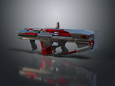 Futuristic Sci-Fi Weapon With Shiny Silver And Red Reflective Modern Design Details 3d model