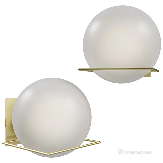Two Modern Round Globe Wall Sconces with Gold Metal Holder Design 3d model 