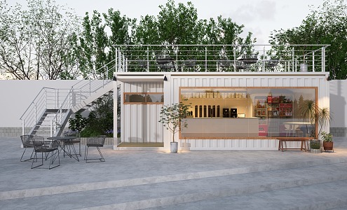 Container Cafe Commercial Street Milk Tea Shop White 3d model