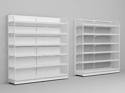 Convenience Store White Metal Shelves With Multiple Layers For Product 3d model