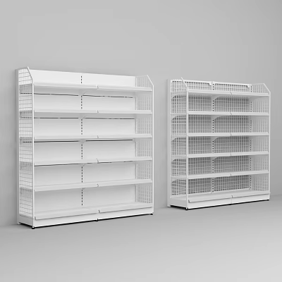 Convenience Store White Metal Shelves With Multiple Layers For Product 3d model