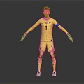 Football Goalkeeper in Yellow Jersey Number 1 with Black Gloves and Armband Standing Pose