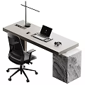 Modern Office Desk with Marble Legs Laptop Desk Lamp Black Office Chair and Accessories
