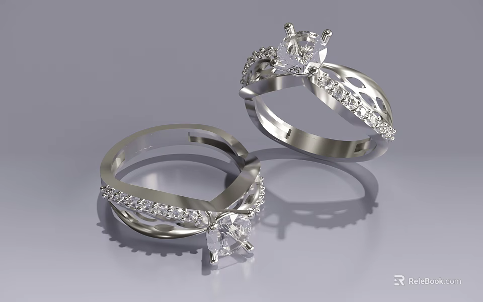 Elegant Silver Rings With Sparkling Diamonds For Luxury Jewelry Collection 3d model 